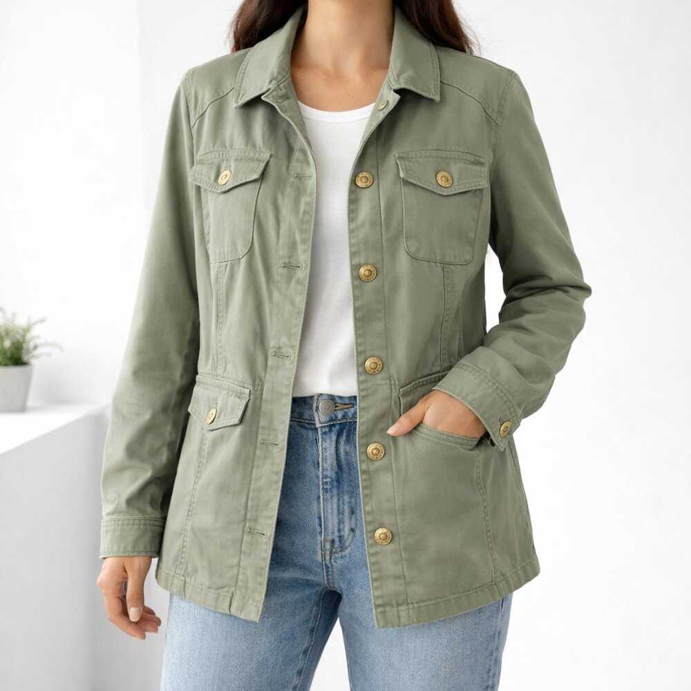 Chico's Utility Field Fall Jacket | Casual Chic Sage Green Button Front [size S]